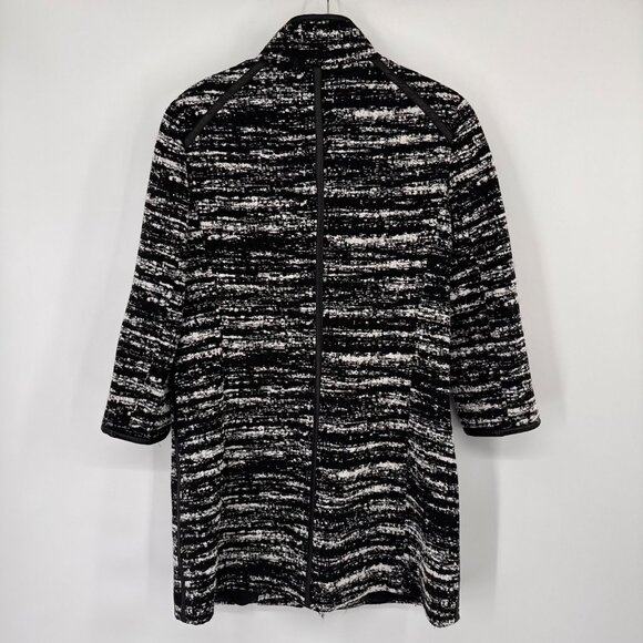 Carlisle Womens Black Tweed Coat jacket Zip wool blend leather trim Size 12 - Picture 9 of 13